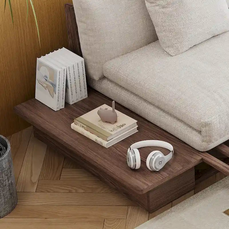 JASIWAY Divano Moderno in Legno Massello Rivestito in Cotone Lino