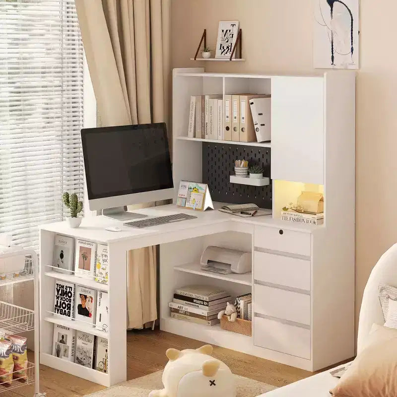 Scrivania ad angolo a L da 46 pollici con libreria e cassetti
