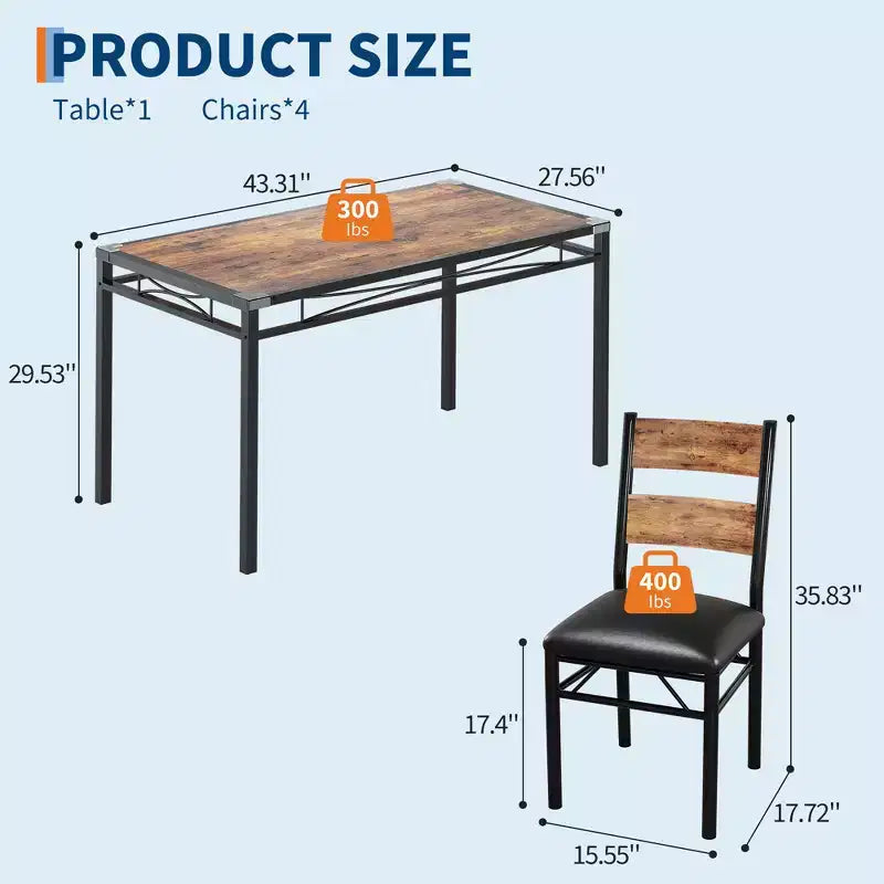 Set tavolo da pranzo per 4 persone, con 4 sedie imbottite, set tavolo da pranzo da 5 pezzi in legno con protezione angolare per cucina, appartamento, piccoli spazi