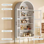 Mobiletto contenitore, Nero/Bianco, Stile ad arco, Singolo, Alto 71 con Luci LED e Ante in Vetro