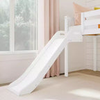 Letto a soppalco basso per bambini con scivolo e scale, legno massiccio, 14 sponde protettive, capacità 181 kg