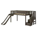 Letto a soppalco basso per bambini con scivolo e scale, legno massiccio, 14 sponde protettive, capacità 181 kg
