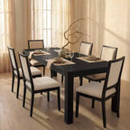 Set da pranzo moderno - Tavolo da 80 + 6 sedie imbottite, struttura in legno massello, capacità del tavolo 180 kg, facile montaggio