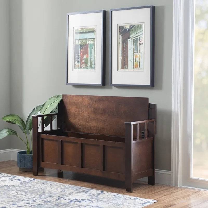 Migdalia Flip Top Slat Back Storage Entryway Bench