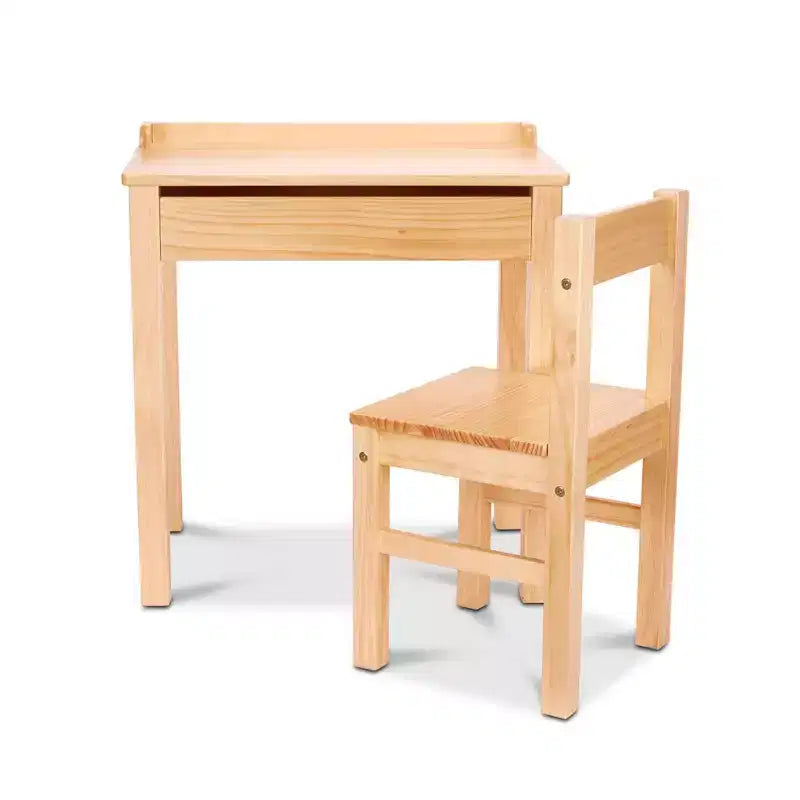 Melissa & Doug Wooden Child's Lift-Top Desk and Chair - Honey: Enclosed Storage Cabinet, Office Furniture Set