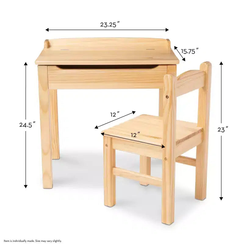 Melissa & Doug Bureau et chaise pour enfant avec plateau relevable en bois - Miel : Meuble de rangement fermé, Ensemble de mobilier de bureau