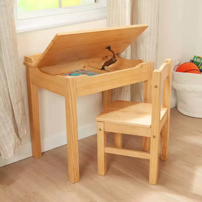 Melissa & Doug Bureau et chaise pour enfant avec plateau relevable en bois - Miel : Meuble de rangement fermé, Ensemble de mobilier de bureau
