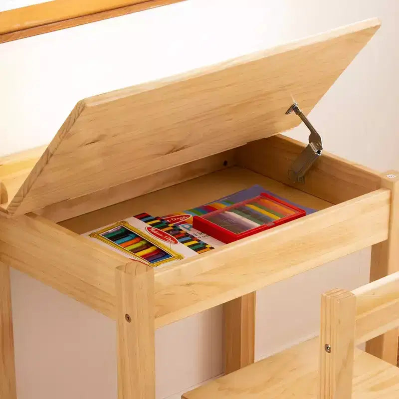 Melissa & Doug Bureau et chaise pour enfant avec plateau relevable en bois - Miel : Meuble de rangement fermé, Ensemble de mobilier de bureau