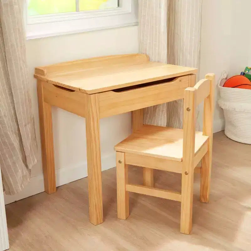 Melissa & Doug Bureau et chaise pour enfant avec plateau relevable en bois - Miel : Meuble de rangement fermé, Ensemble de mobilier de bureau