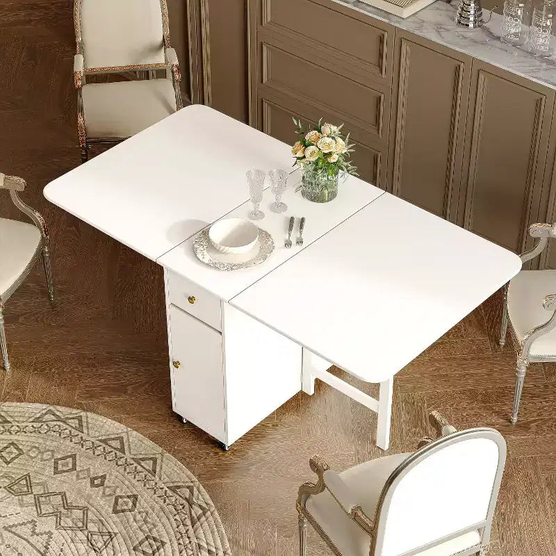 Tavolo da pranzo pieghevole ATJafurn 59'' con ante a ribalta per piccoli spazi, tavolo da cucina rettangolare estensibile in legno con ruote e contenitore
