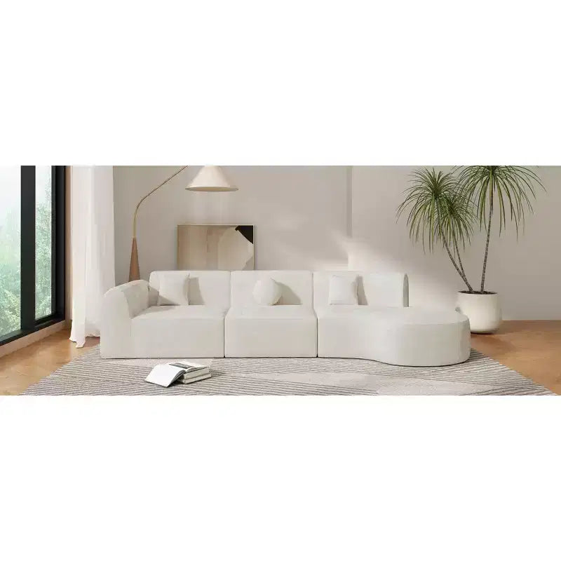 Divano Sezionale Curvo Moderno da 140 Pollici con Chaise Longue, Set da 3 Pezzi, per Soggiorno