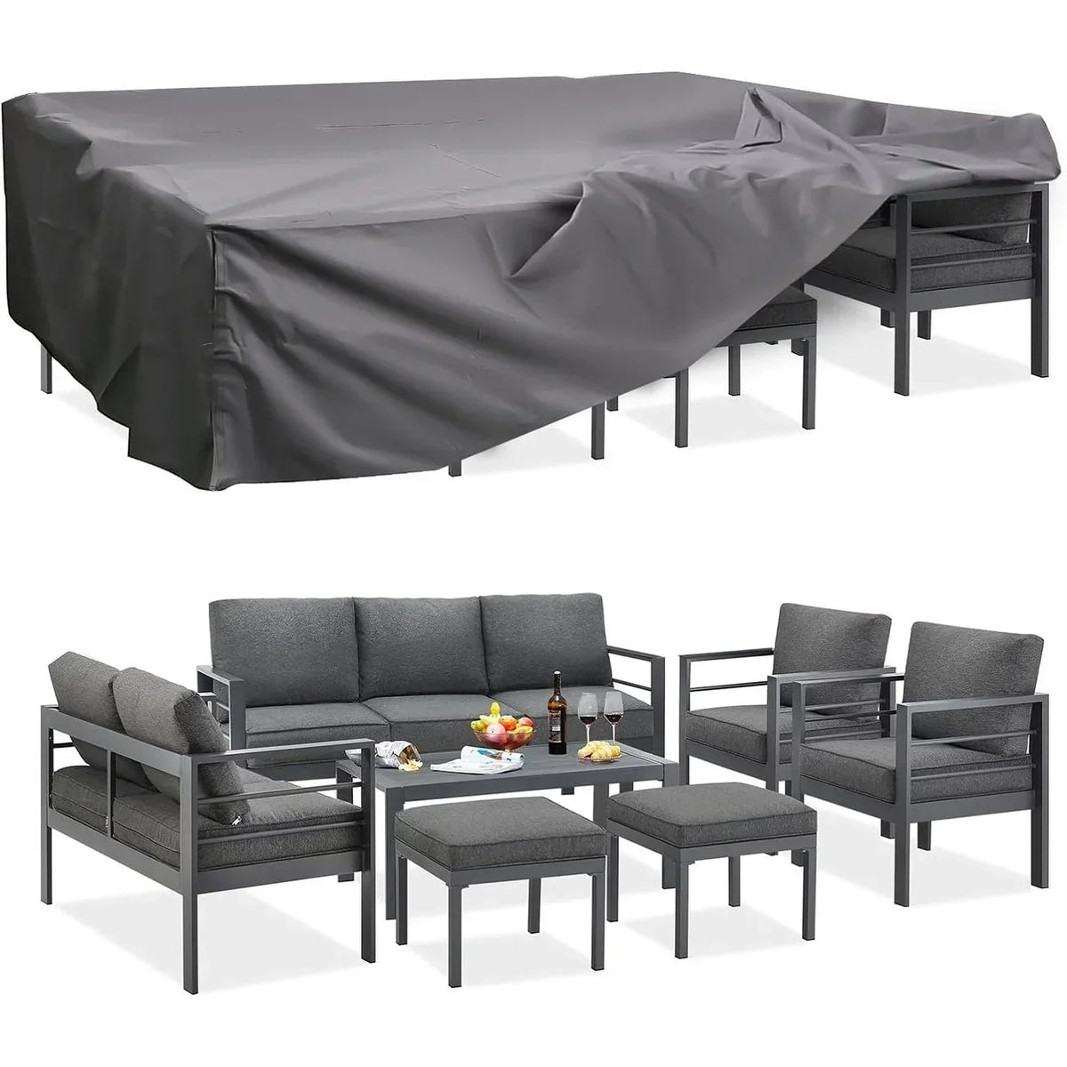 AECOJOY Set di mobili da giardino a 7 pezzi in alluminio Set da conversazione per esterni
