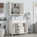 Mobile bagno moderno da 90 cm con lavabo integrato e specchiera, 2 ante e 2 cassetti