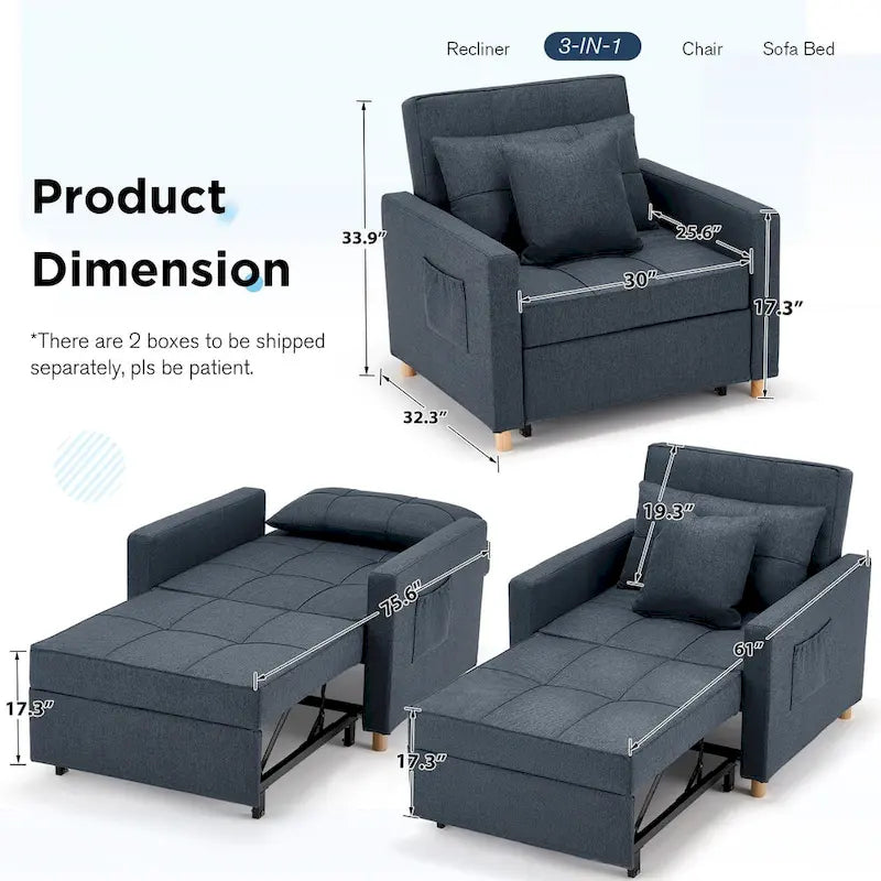 Poltrona Letto Trasformabile Regolabile, 3-in-1, Diversi Colori, Adatta a 1 Persona