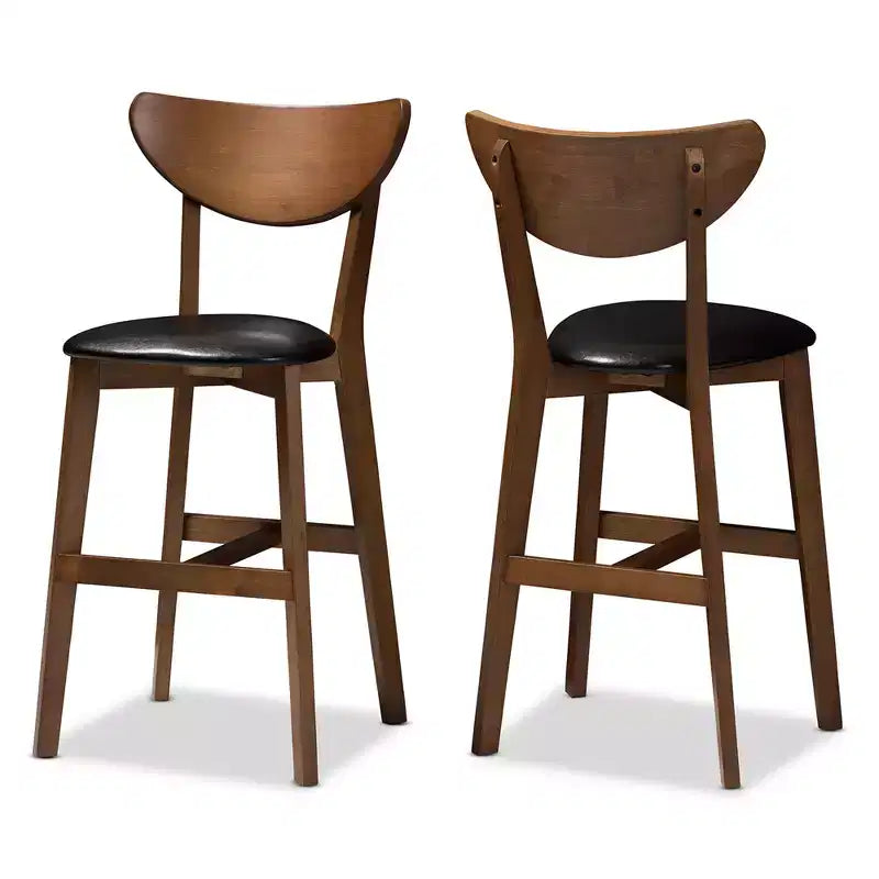 Set of 2 Baxton Studio Eline Mid Century Modern Walnut Finished Wood Faux Leather Upholstered Counter Height Barstools Black: Oval Back, Spot Clean