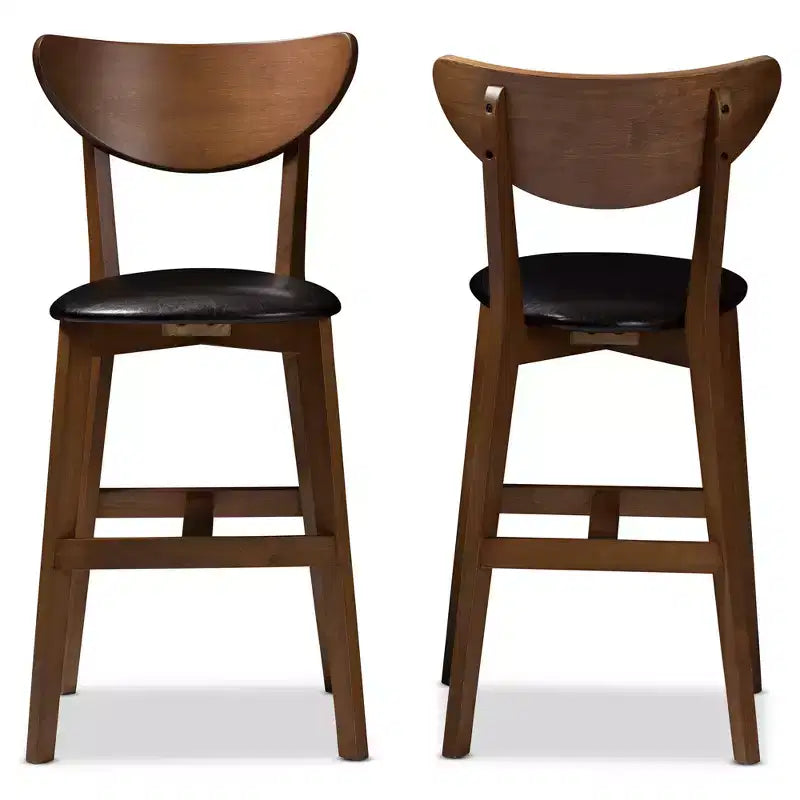 Set of 2 Baxton Studio Eline Mid Century Modern Walnut Finished Wood Faux Leather Upholstered Counter Height Barstools Black: Oval Back, Spot Clean