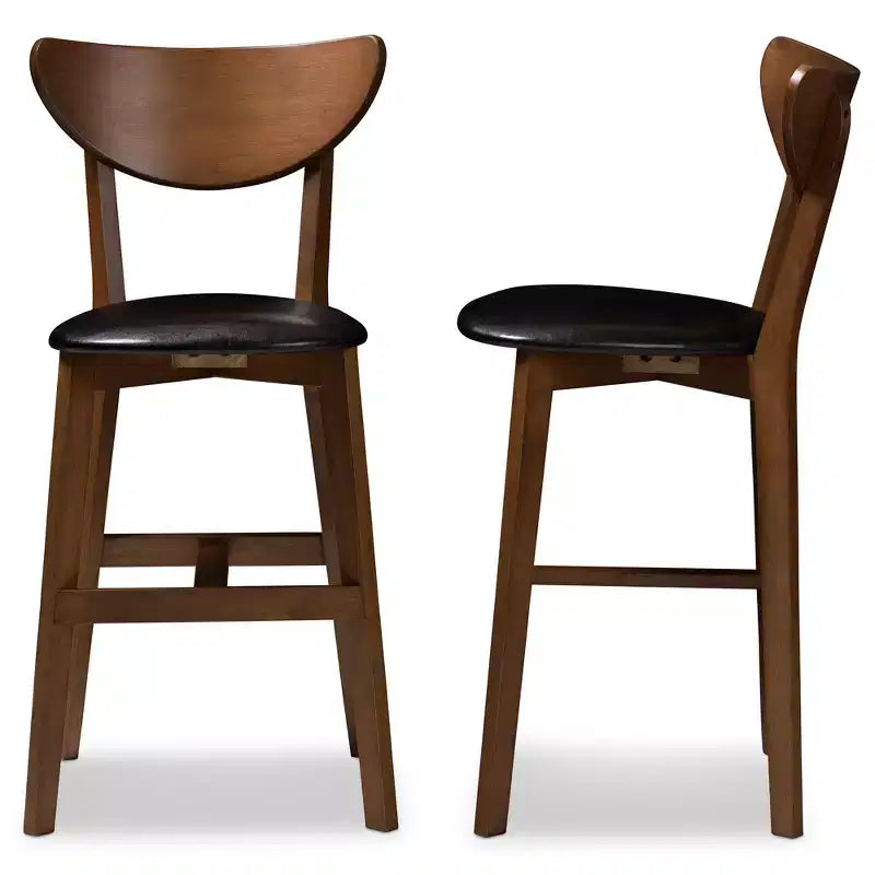 Set of 2 Baxton Studio Eline Mid Century Modern Walnut Finished Wood Faux Leather Upholstered Counter Height Barstools Black: Oval Back, Spot Clean