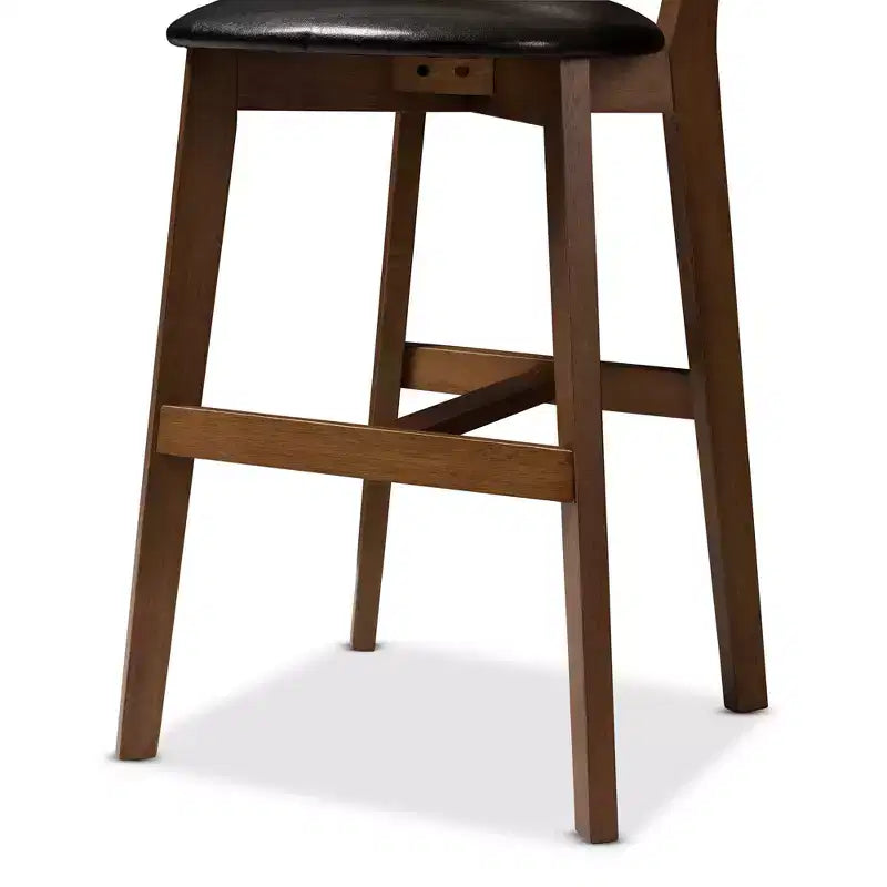 Set of 2 Baxton Studio Eline Mid Century Modern Walnut Finished Wood Faux Leather Upholstered Counter Height Barstools Black: Oval Back, Spot Clean