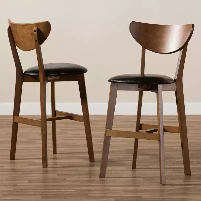 Set of 2 Baxton Studio Eline Mid Century Modern Walnut Finished Wood Faux Leather Upholstered Counter Height Barstools Black: Oval Back, Spot Clean