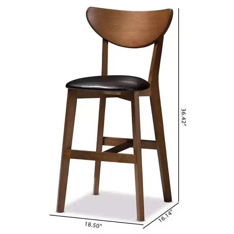 Set of 2 Baxton Studio Eline Mid Century Modern Walnut Finished Wood Faux Leather Upholstered Counter Height Barstools Black: Oval Back, Spot Clean