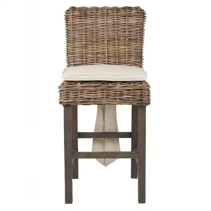 24" Duvall Rattan Counter Height Barstool Brown - East At Main: Teakwood Legs, No Assembly Required