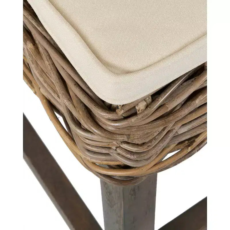 24" Duvall Rattan Counter Height Barstool Brown - East At Main: Teakwood Legs, No Assembly Required