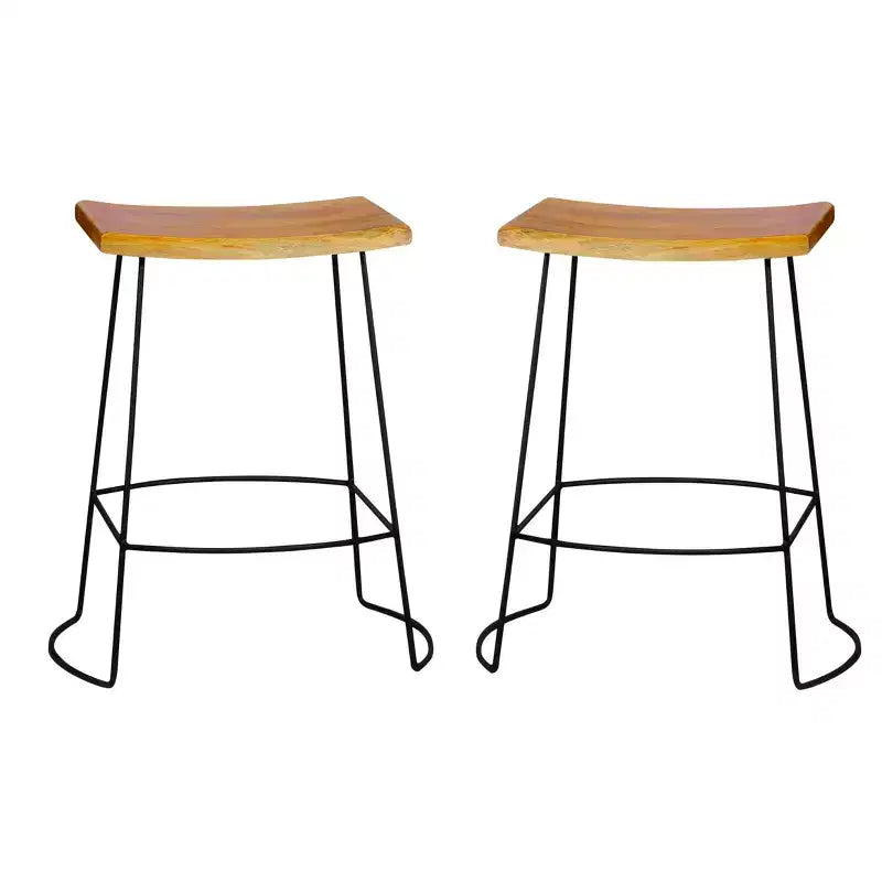 Carolina Living Set of 2 24" Portia Saddle Seat Counter Height Barstools Natural/Black: Mango Wood, Metal Legs