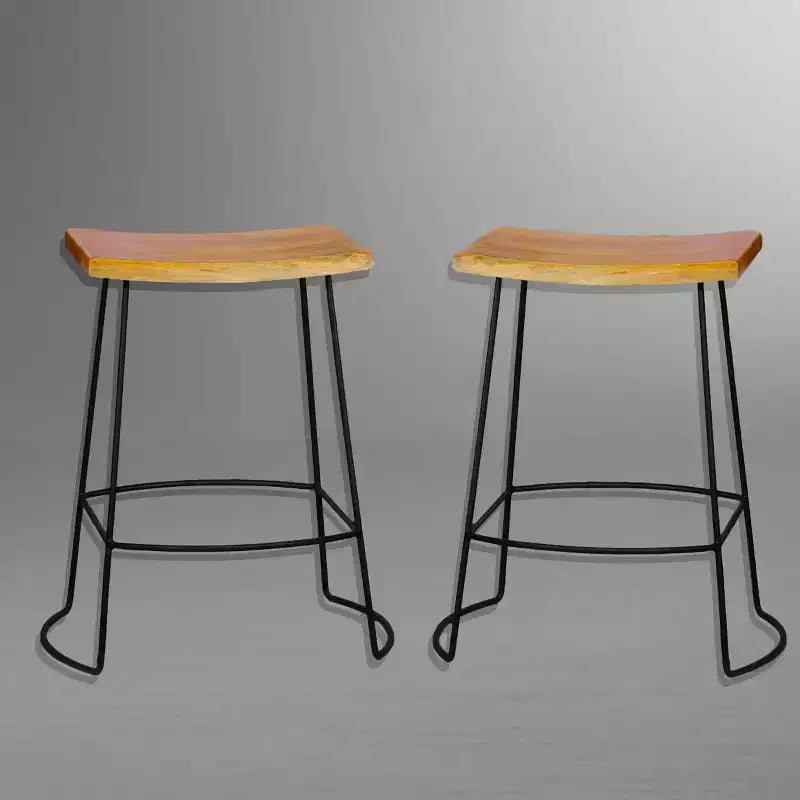 Carolina Living Set of 2 24" Portia Saddle Seat Counter Height Barstools Natural/Black: Mango Wood, Metal Legs