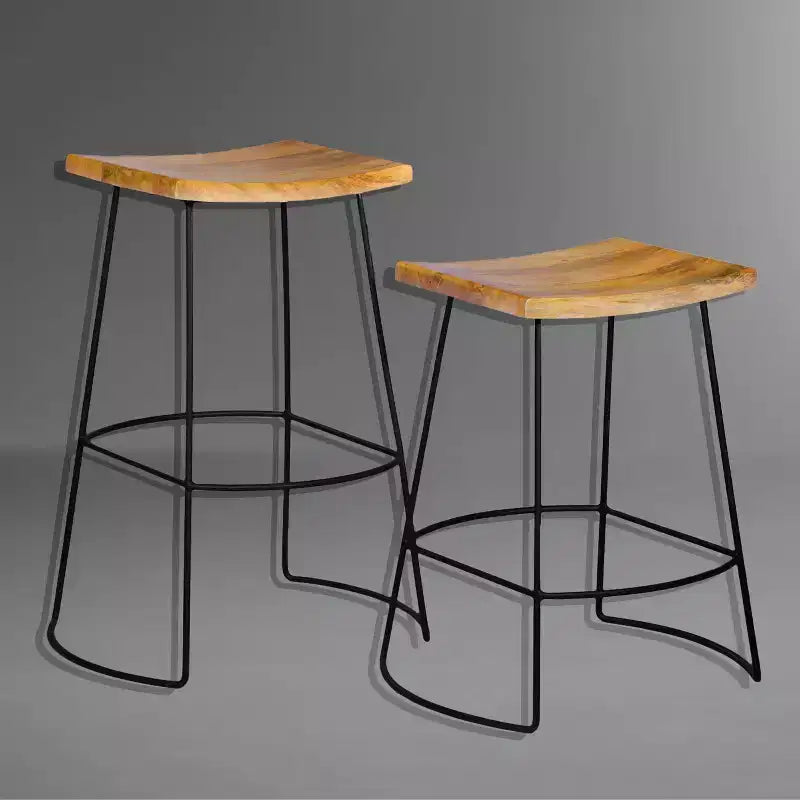 Carolina Living Set of 2 24" Portia Saddle Seat Counter Height Barstools Natural/Black: Mango Wood, Metal Legs