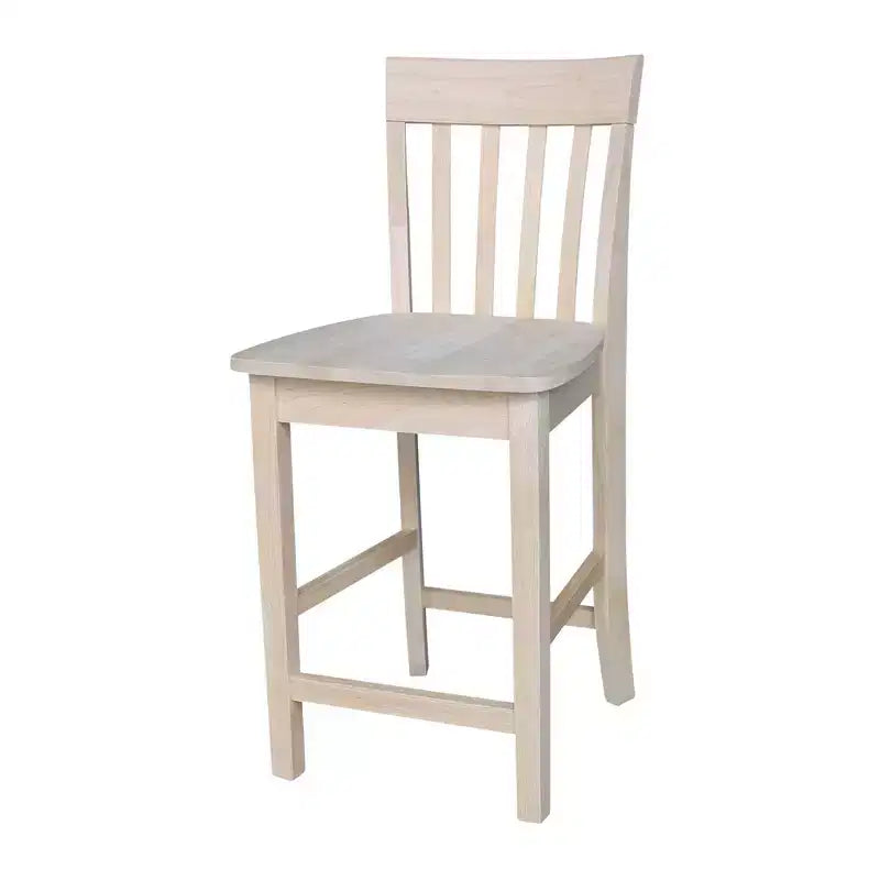 24" Slatback Counter Height Barstool Unfinished - International Concepts: Solid Wood, Square Seat