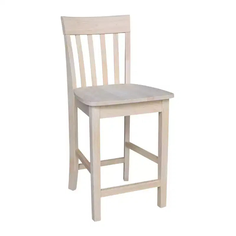 24" Slatback Counter Height Barstool Unfinished - International Concepts: Solid Wood, Square Seat