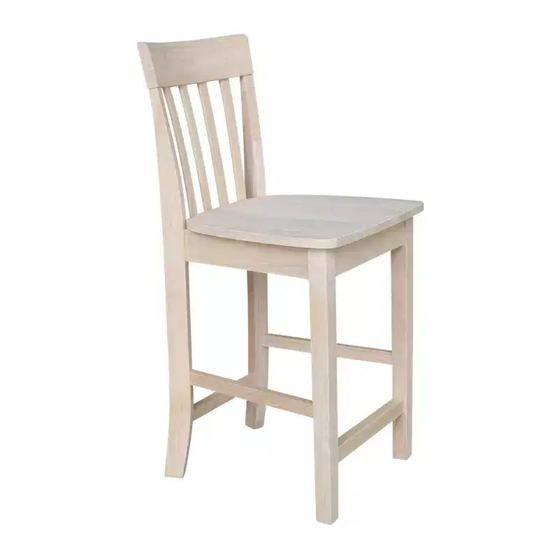 24" Slatback Counter Height Barstool Unfinished - International Concepts: Solid Wood, Square Seat