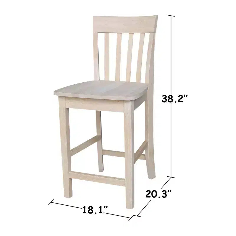 24" Slatback Counter Height Barstool Unfinished - International Concepts: Solid Wood, Square Seat