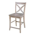 24" Vinyard Counter Height Barstool Washed Gray/Taupe - International Concepts: Solid Wood, X-Back Design