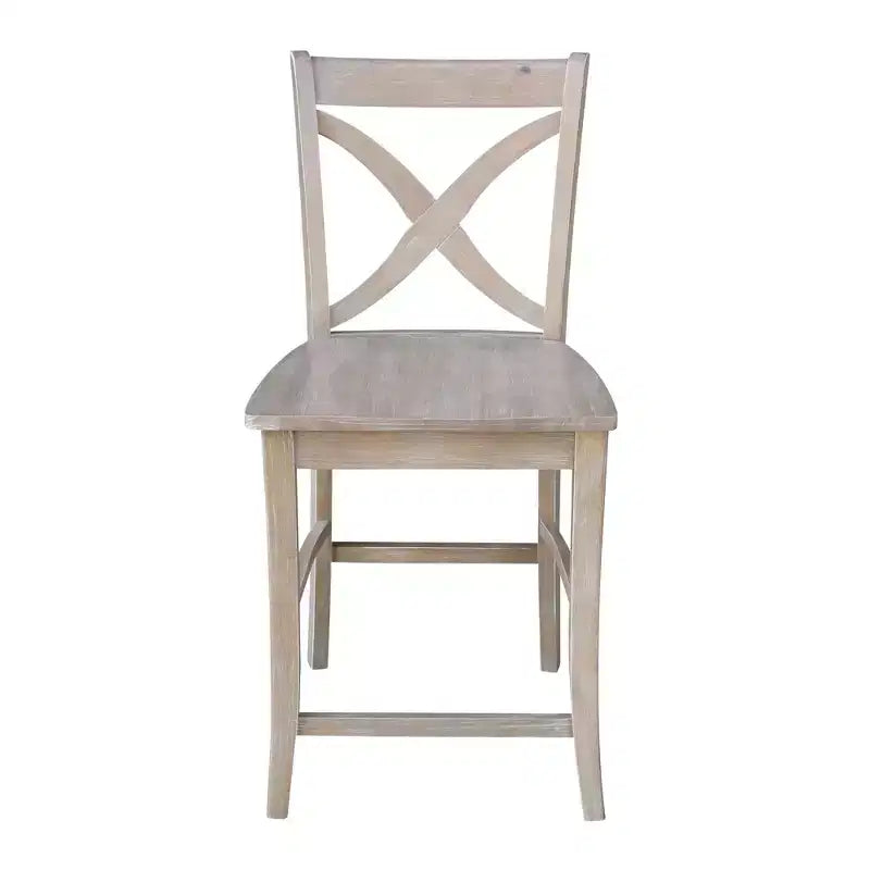 Tabouret de bar hauteur comptoir Vinyard 24 po gris délavé/taupe - International Concepts : bois massif, dossier en X