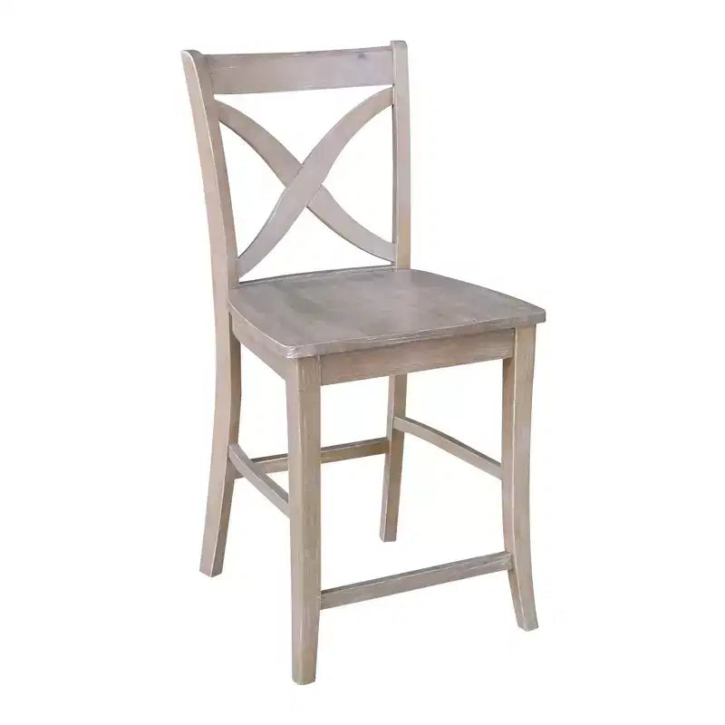 Tabouret de bar hauteur comptoir Vinyard 24 po gris délavé/taupe - International Concepts : bois massif, dossier en X