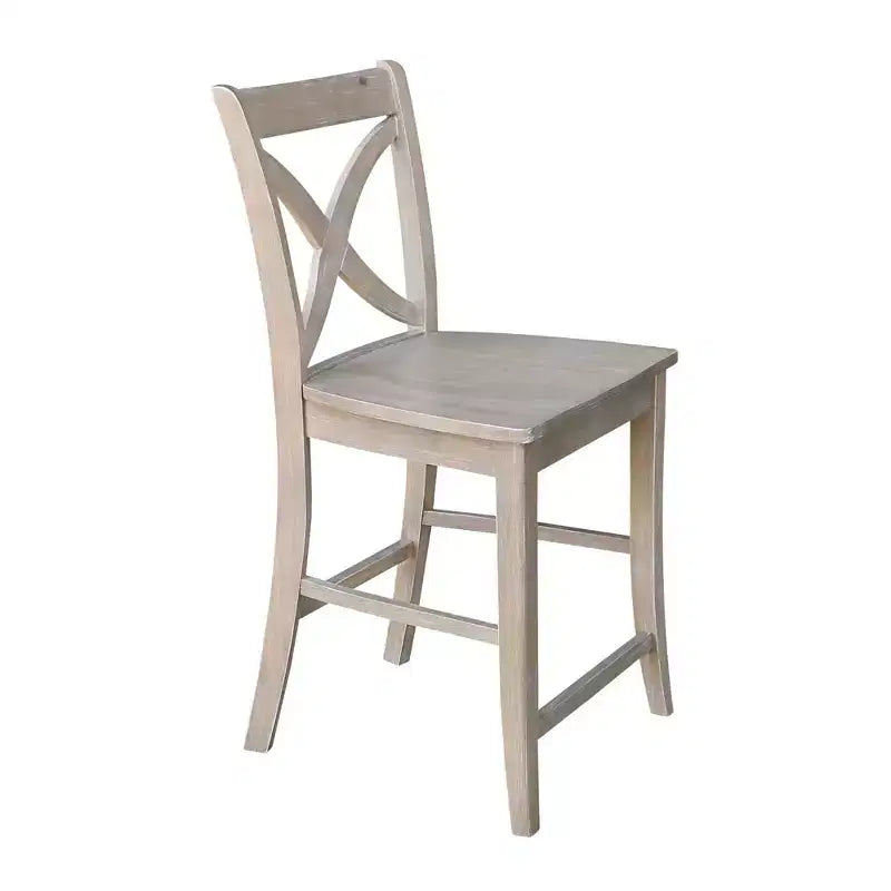 Tabouret de bar hauteur comptoir Vinyard 24 po gris délavé/taupe - International Concepts : bois massif, dossier en X