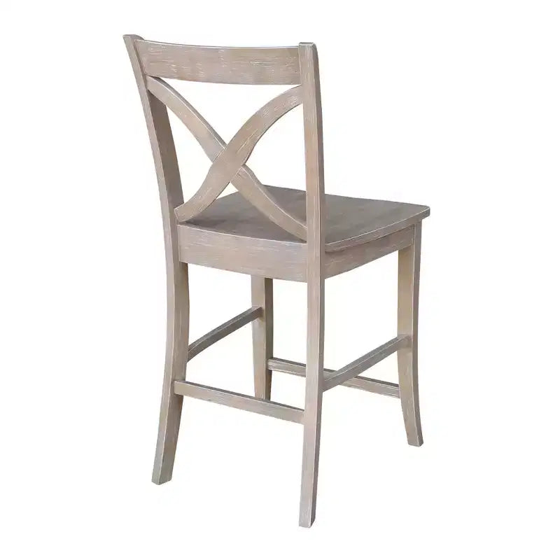 Tabouret de bar hauteur comptoir Vinyard 24 po gris délavé/taupe - International Concepts : bois massif, dossier en X