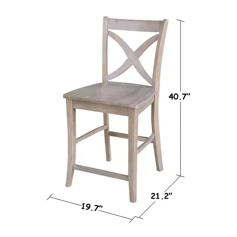 Tabouret de bar hauteur comptoir Vinyard 24 po gris délavé/taupe - International Concepts : bois massif, dossier en X