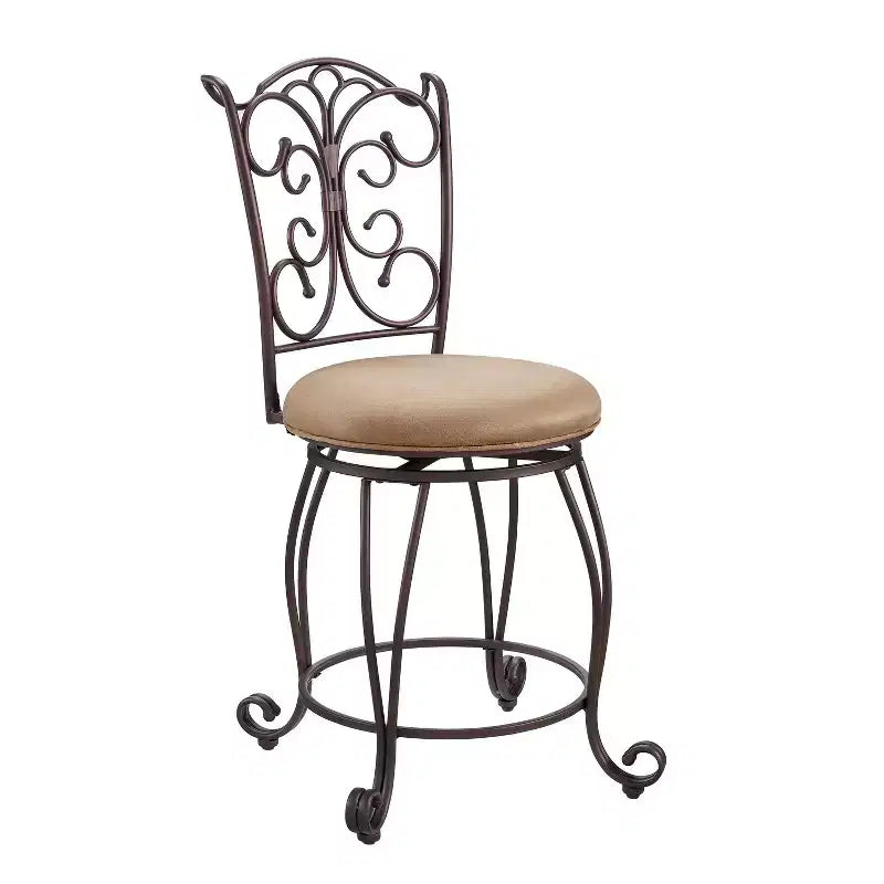 24" Genna Back Bar Faux Leather Swivel Seat Counter Height Barstool Brown - Linon: Bronze Metal, Padded