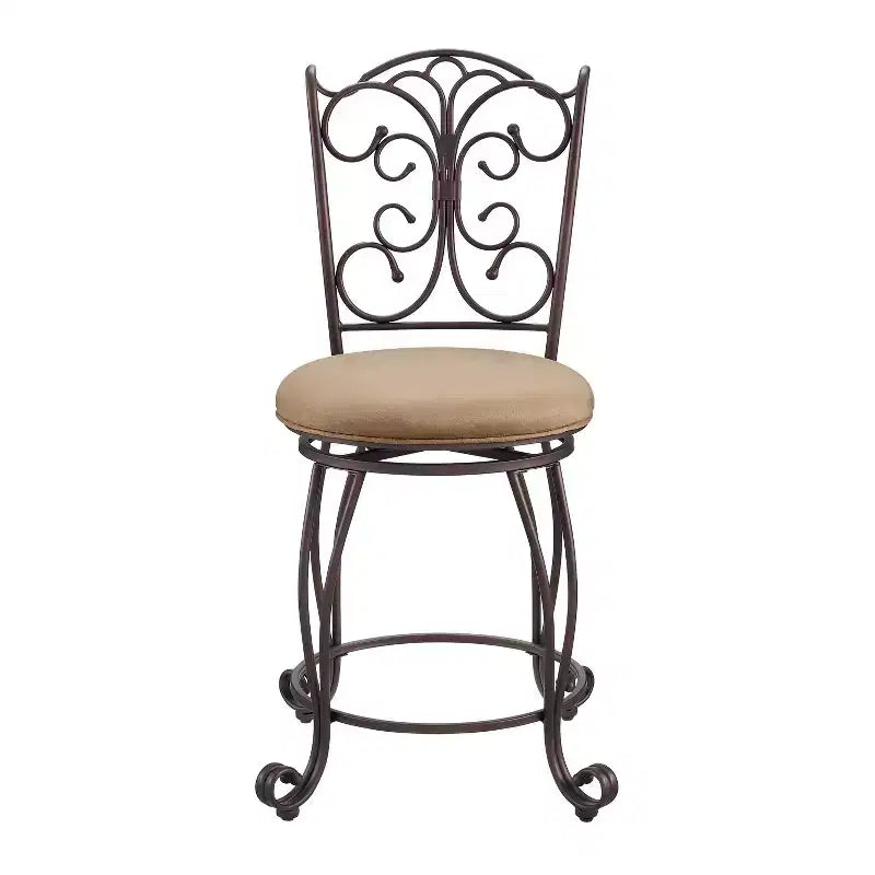 24" Genna Back Bar Faux Leather Swivel Seat Counter Height Barstool Brown - Linon: Bronze Metal, Padded