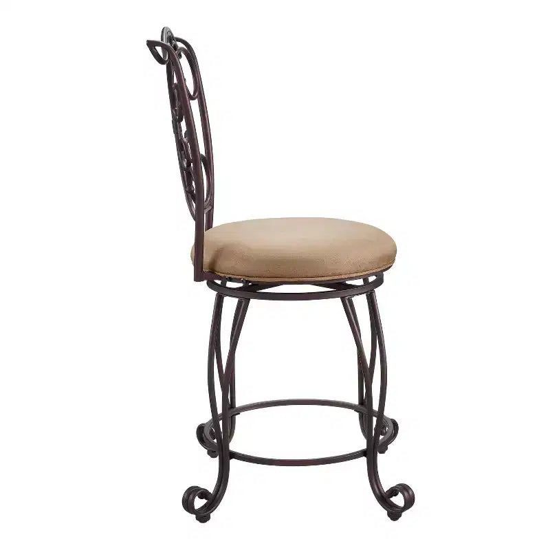 24" Genna Back Bar Faux Leather Swivel Seat Counter Height Barstool Brown - Linon: Bronze Metal, Padded