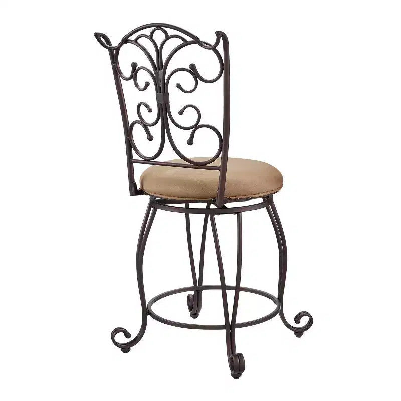24" Genna Back Bar Faux Leather Swivel Seat Counter Height Barstool Brown - Linon: Bronze Metal, Padded
