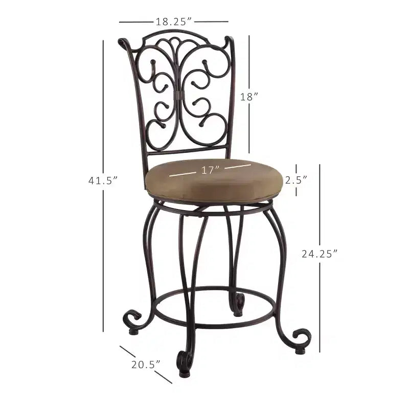 24" Genna Back Bar Faux Leather Swivel Seat Counter Height Barstool Brown - Linon: Bronze Metal, Padded