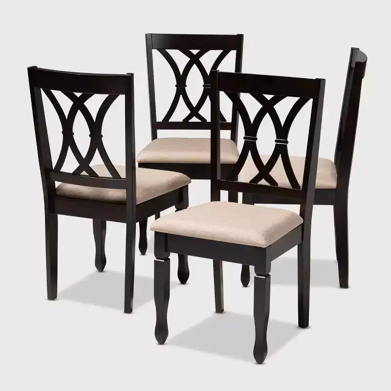 Set of 4 Reneau Finished Wood Dining Chairs Brown - Baxton Studio: Rubberwood Frame, Polyester Seat, Foam Padding