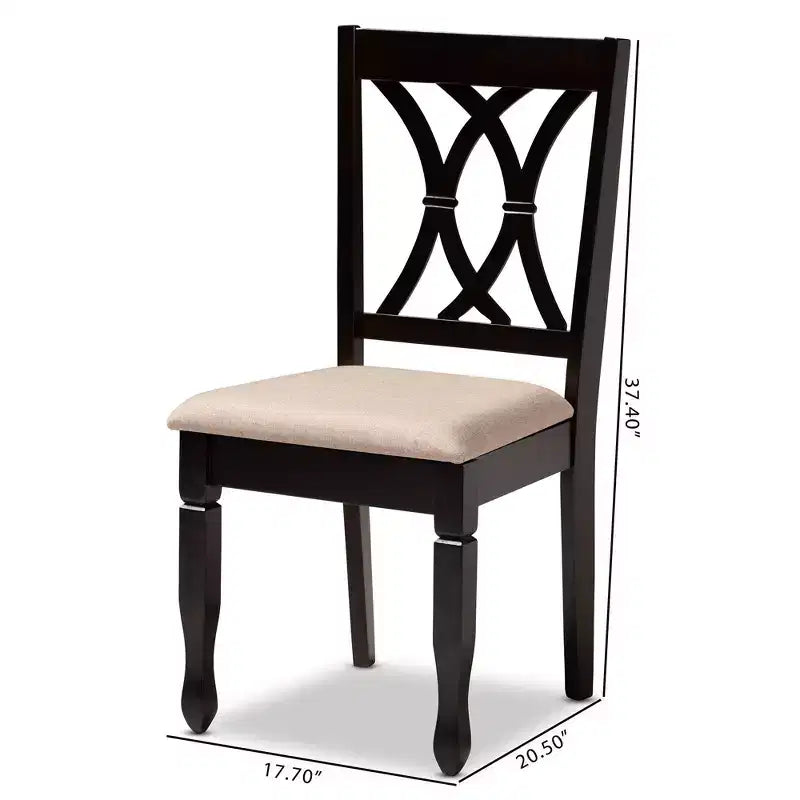 Lot de 4 chaises de salle à manger Reneau en bois finition marron - Baxton Studio : Structure en hévéa, assise en polyester, rembourrage en mousse