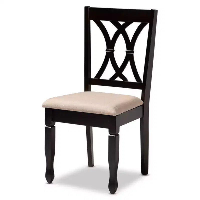 Lot de 4 chaises de salle à manger Reneau en bois finition marron - Baxton Studio : Structure en hévéa, assise en polyester, rembourrage en mousse