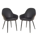 Set of 2 Mid Century Modern Vintage Leatherette Dining Armchair Navy Blue - Glitzhome: Upholstered, Steel Frame, Comfort Padding