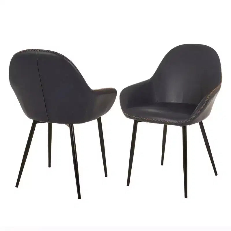 Lot de 2 fauteuils de salle à manger vintage Mid-Century Modern en simili cuir bleu marine - Glitzhome : Rembourré, cadre en acier, rembourrage confortable