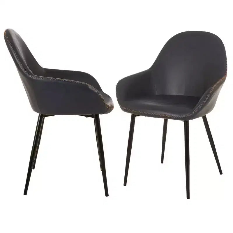 Lot de 2 fauteuils de salle à manger vintage Mid-Century Modern en simili cuir bleu marine - Glitzhome : Rembourré, cadre en acier, rembourrage confortable